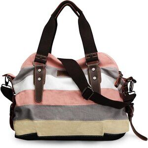 Canvas Handbag Multi-Color Striped Lattice Cross Body Shoulder Purse Bag Tote-Ha